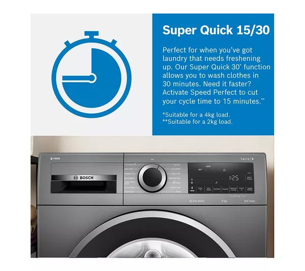 BOSCH Series 6 WGG244ZCGB AntiStain 9 kg 1400 Spin Washing Machine - Graphite