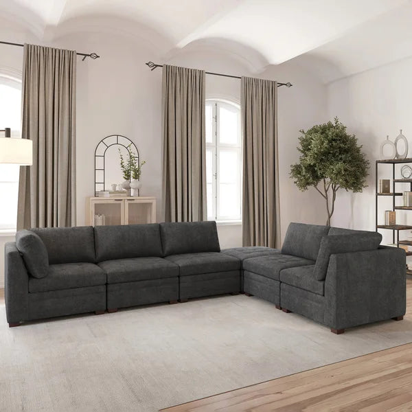 Thomasville Tisdale Modular Sectional 6-piece Boucle with Storage Ottoman