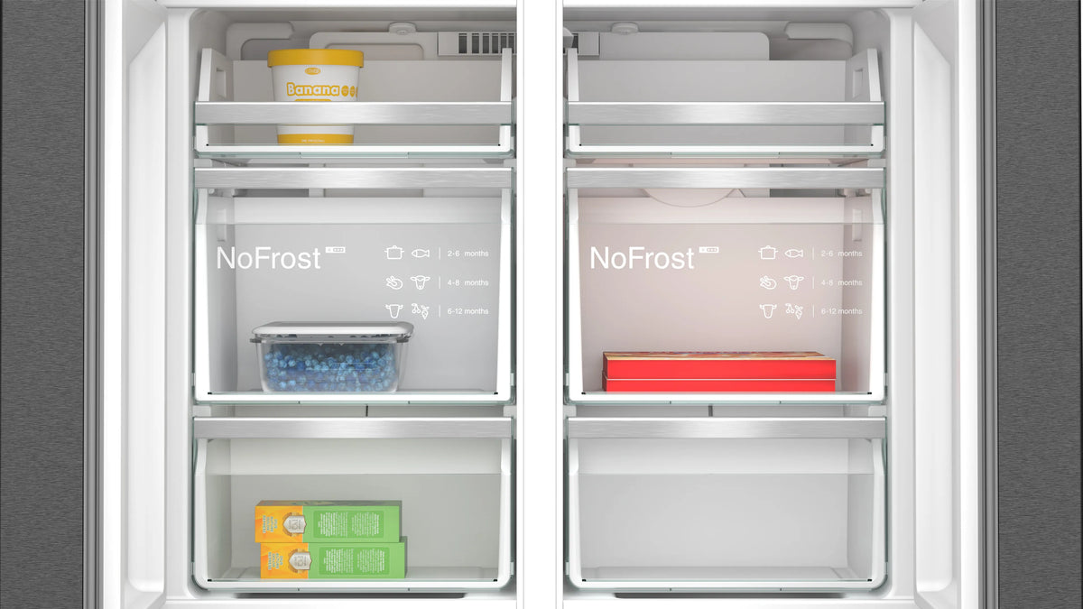SIEMENS KF96DPXEA iQ700 French door bottom freezer. multi door 183 x 90.5 cm Brushed black steel antiFingerprint. Total noFrost