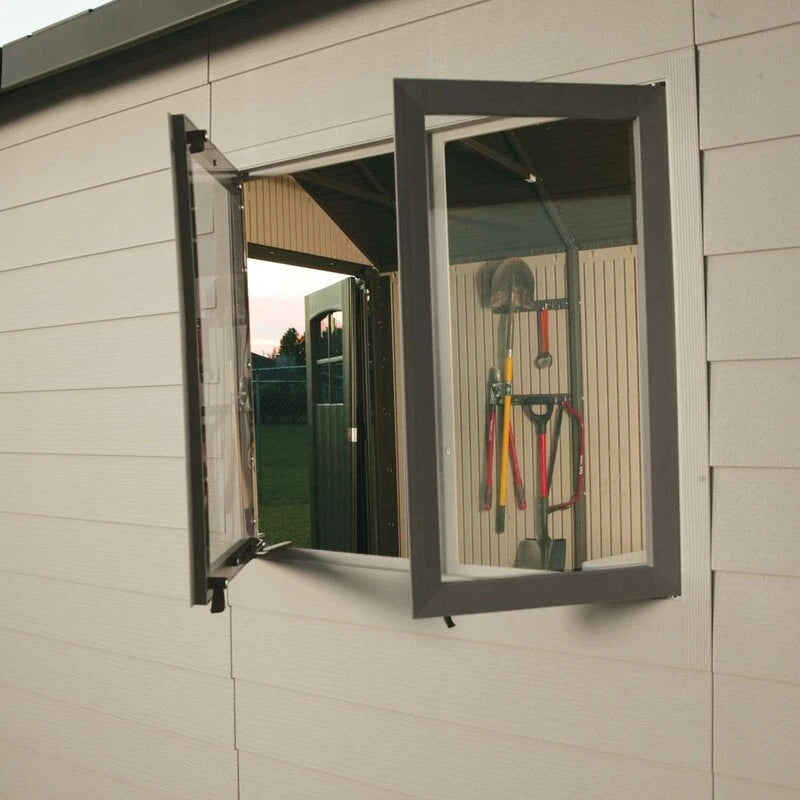 11' wide x 11' deep plastic storage shed