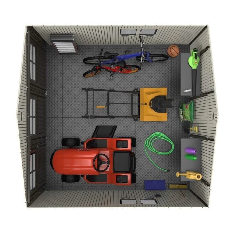 11' wide x 11' deep plastic storage shed