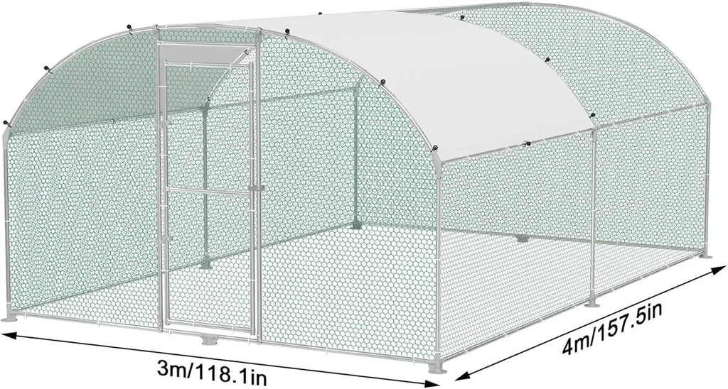 Hühnerstall Metall Freilaufgehege Freigehege, Geflügelstall Kleintiere, Verzinkter Stahlrahmen mit PE Dach, Bogenaufsatz (3x4m)
