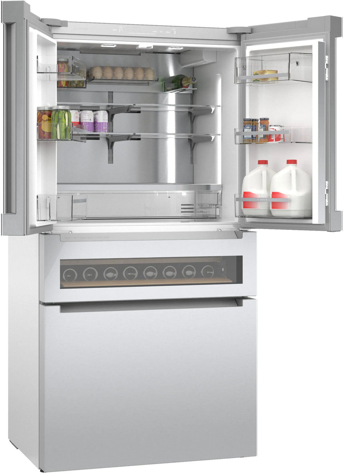 Bosch B36CL81ENG 800 Series French Door Bottom Mount Refrigerator. Glass door 36'' Stainless Steel