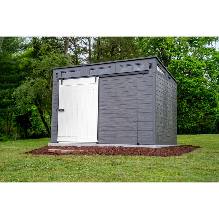 Suncast Modernist 10 ft. 9.5 in. W x 7 ft. 3.5 in. D Barn Door Resin Storage Shed