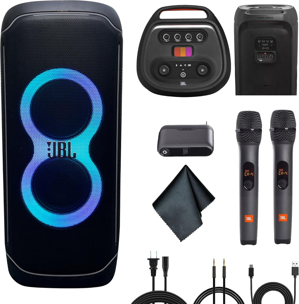 JBL 2 x PartyBox Ultimate 1100W Portable Speaker - Wi-fi & Bluetooth Connectivity Splashproof, Powerful Sound and Exciting Light Show (JBLPARTYBOXULTAM) + Cleaning Cloth + More