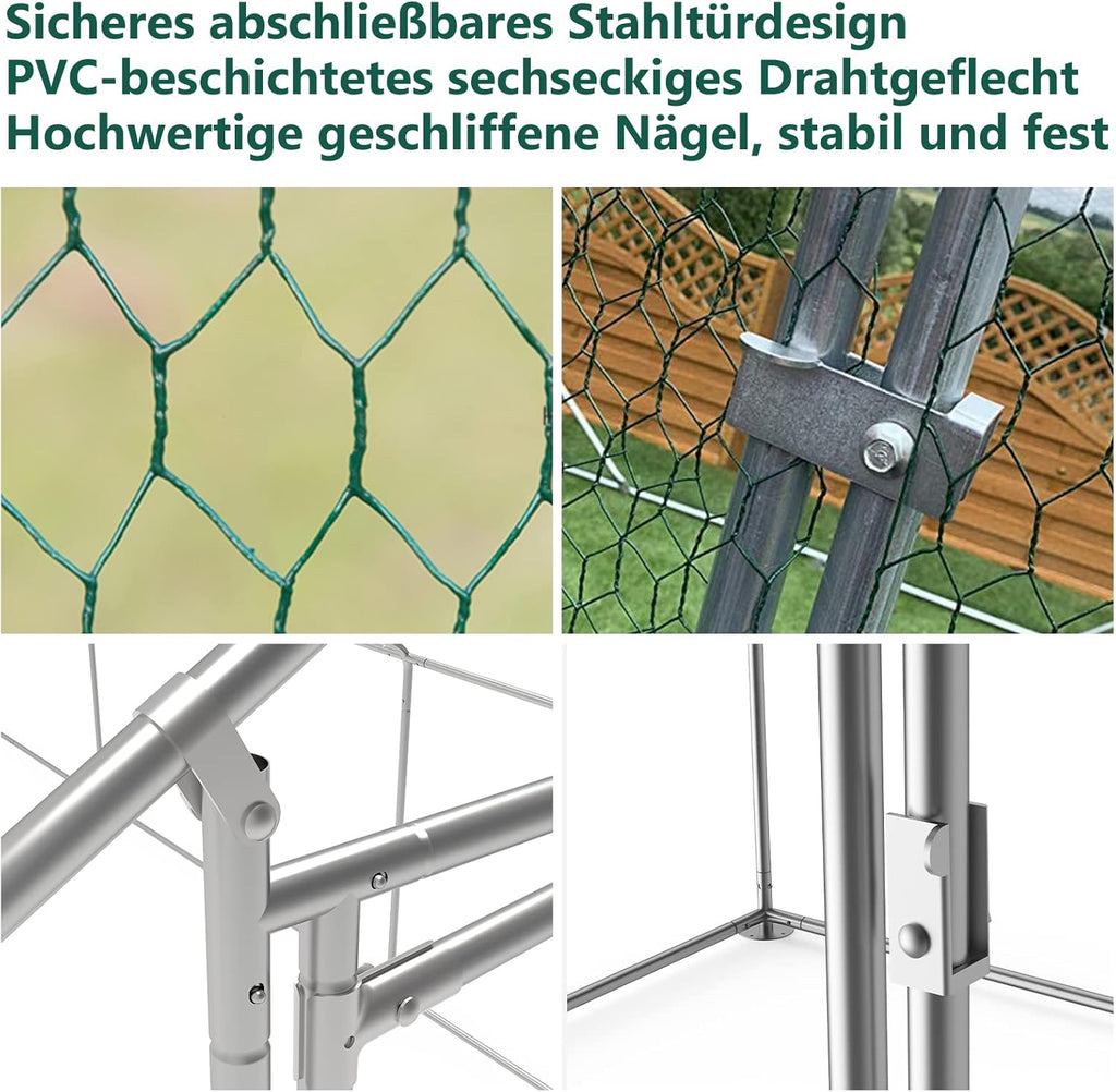Sonnewelt Freilaufgehege 3x2x2m Hühnerstall Verzinkter Stahl Kleintierstall Hühnerhaus Dach Geflügelstall mit Sonnenschutzdach und Tür für Haustierkäfig Hühnerkäfig Vogelkäfig Kleintiere Pflanzen