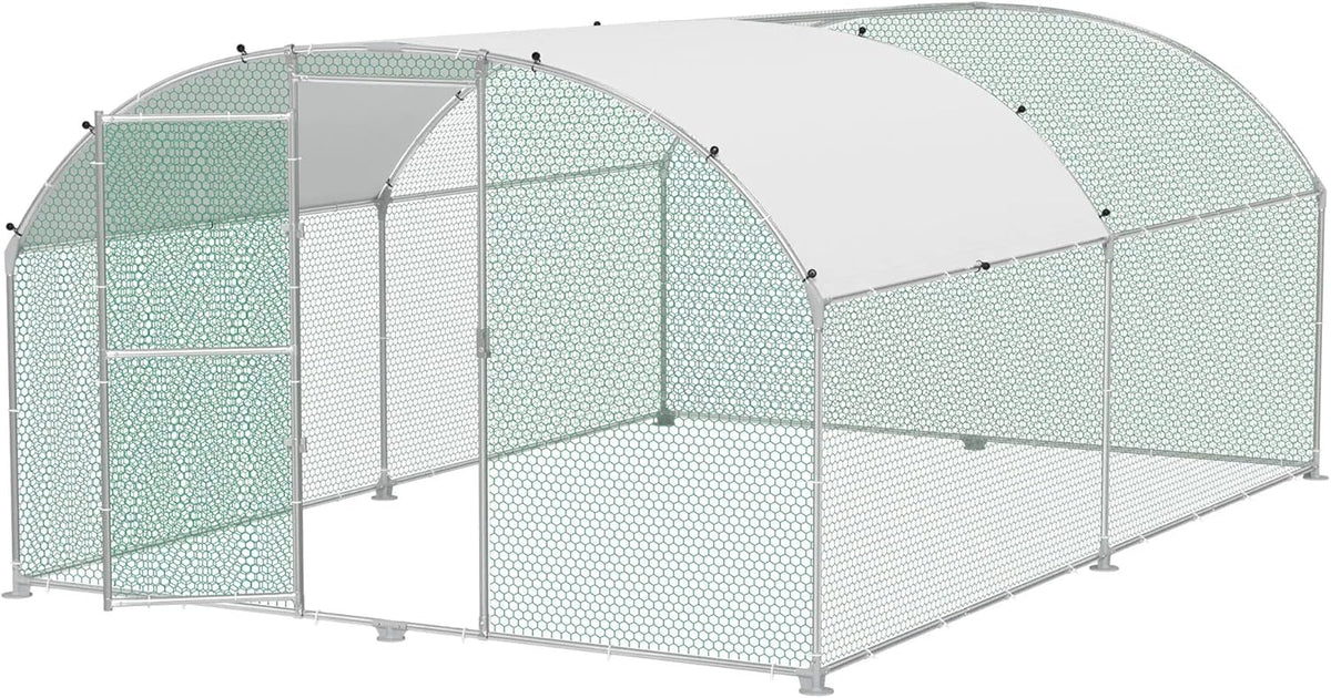 Hühnerstall Metall Freilaufgehege Freigehege, Geflügelstall Kleintiere, Verzinkter Stahlrahmen mit PE Dach, Bogenaufsatz (3x4m)