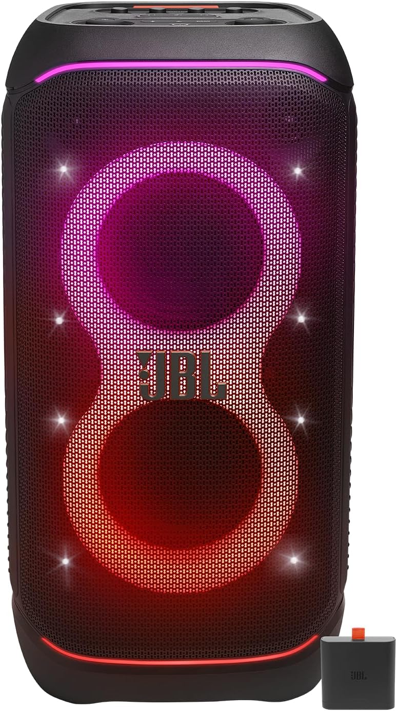JBL PartyBox Stage 320 Portable Party Speaker with Wireless Two Microphone System (Black)