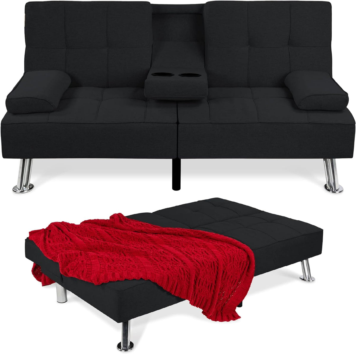 Best Choice Products Linen Upholstered Modern Convertible Folding Futon Sofa