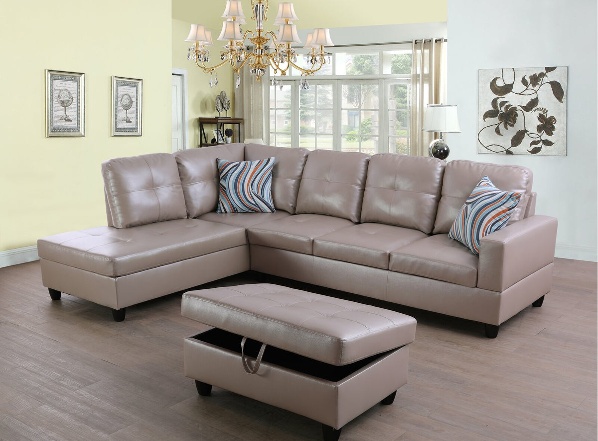 Wilhelmine 103.5′′ Wide Faux Leather Sofa & Chaise With Ottoman