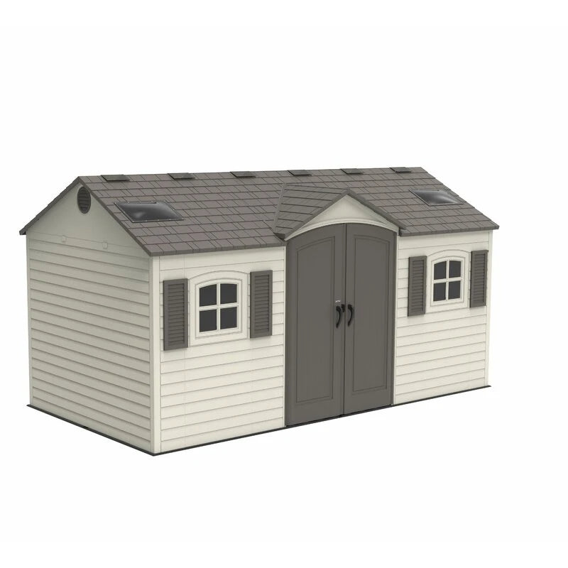 Double entry 15' wide x 8' deep plastic storage shed