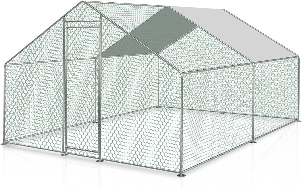 Sonnewelt Freilaufgehege 3x3x2m Hühnerstall Verzinkter Stahl Kleintierstall Hühnerhaus Dach Geflügelstall mit Sonnenschutzdach und Tür für Haustierkäfig Hühnerkäfig Vogelkäfig Kleintiere Pflanzen