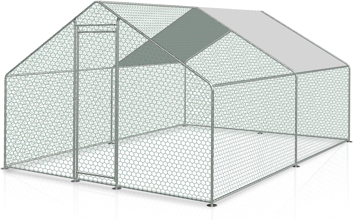 Sonnewelt Freilaufgehege 3x3x2m Hühnerstall Verzinkter Stahl Kleintierstall Hühnerhaus Dach Geflügelstall mit Sonnenschutzdach und Tür für Haustierkäfig Hühnerkäfig Vogelkäfig Kleintiere Pflanzen