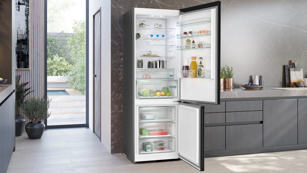 SIEMENS KG49NXXCF iQ300 Free-standing fridge-freezer with freezer at bottom 203 x 70 cm Brushed black steel antiFingerprint. Total noFrost