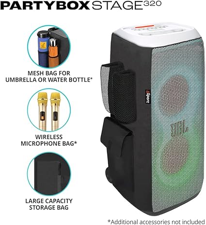 JBL PartyBox Stage 320 Portable Party Speaker with Wireless Two Microphone System (Black)