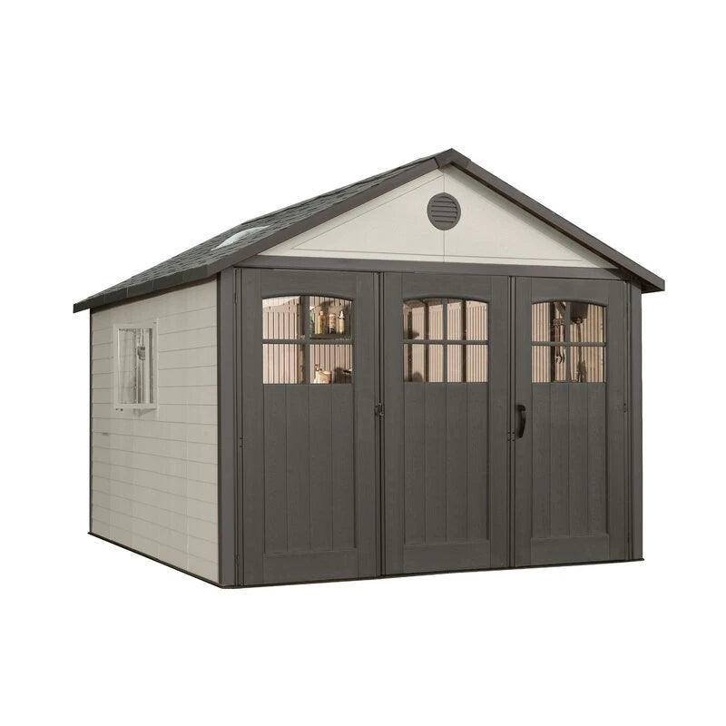 11' wide x 11' deep plastic storage shed