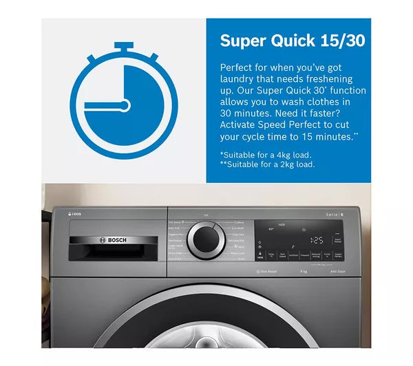 BOSCH Series 6 WGG244ZCGB AntiStain 9 kg 1400 Spin Washing Machine - Graphite