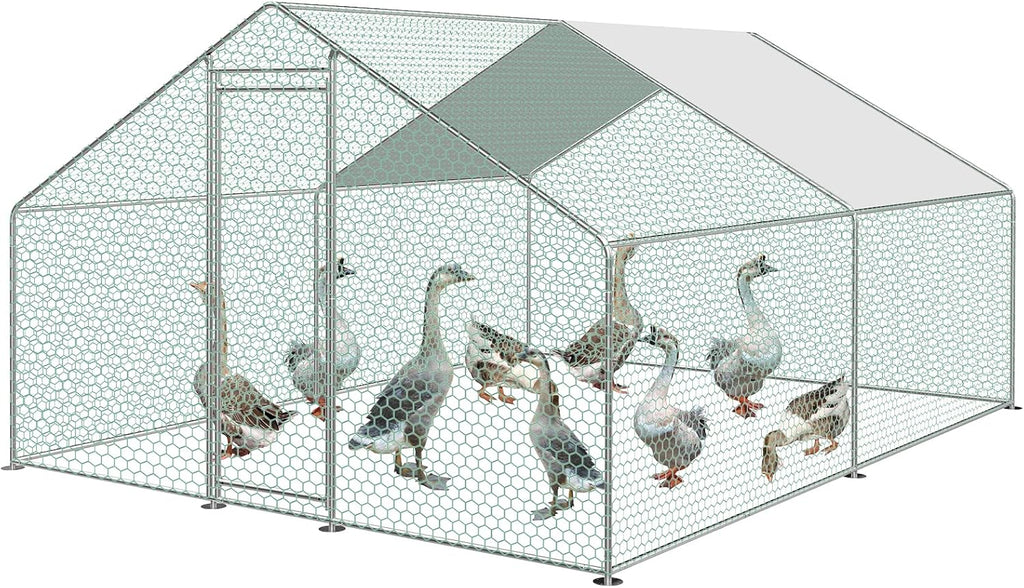 Sonnewelt Freilaufgehege 3x4x2m Hühnerstall Verzinkter Stahl Kleintierstall Hühnerhaus Dach Geflügelstall mit Sonnenschutzdach und Tür für Haustierkäfig Hühnerkäfig Vogelkäfig Kleintiere Pflanzen