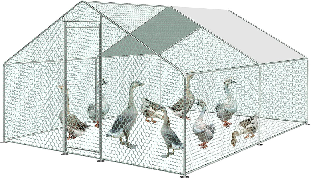 Sonnewelt Freilaufgehege 3x4x2m Hühnerstall Verzinkter Stahl Kleintierstall Hühnerhaus Dach Geflügelstall mit Sonnenschutzdach und Tür für Haustierkäfig Hühnerkäfig Vogelkäfig Kleintiere Pflanzen