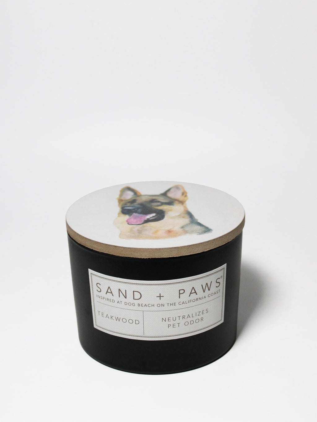 Elegant Sand + Paws Teakwood 12 oz scented candle
