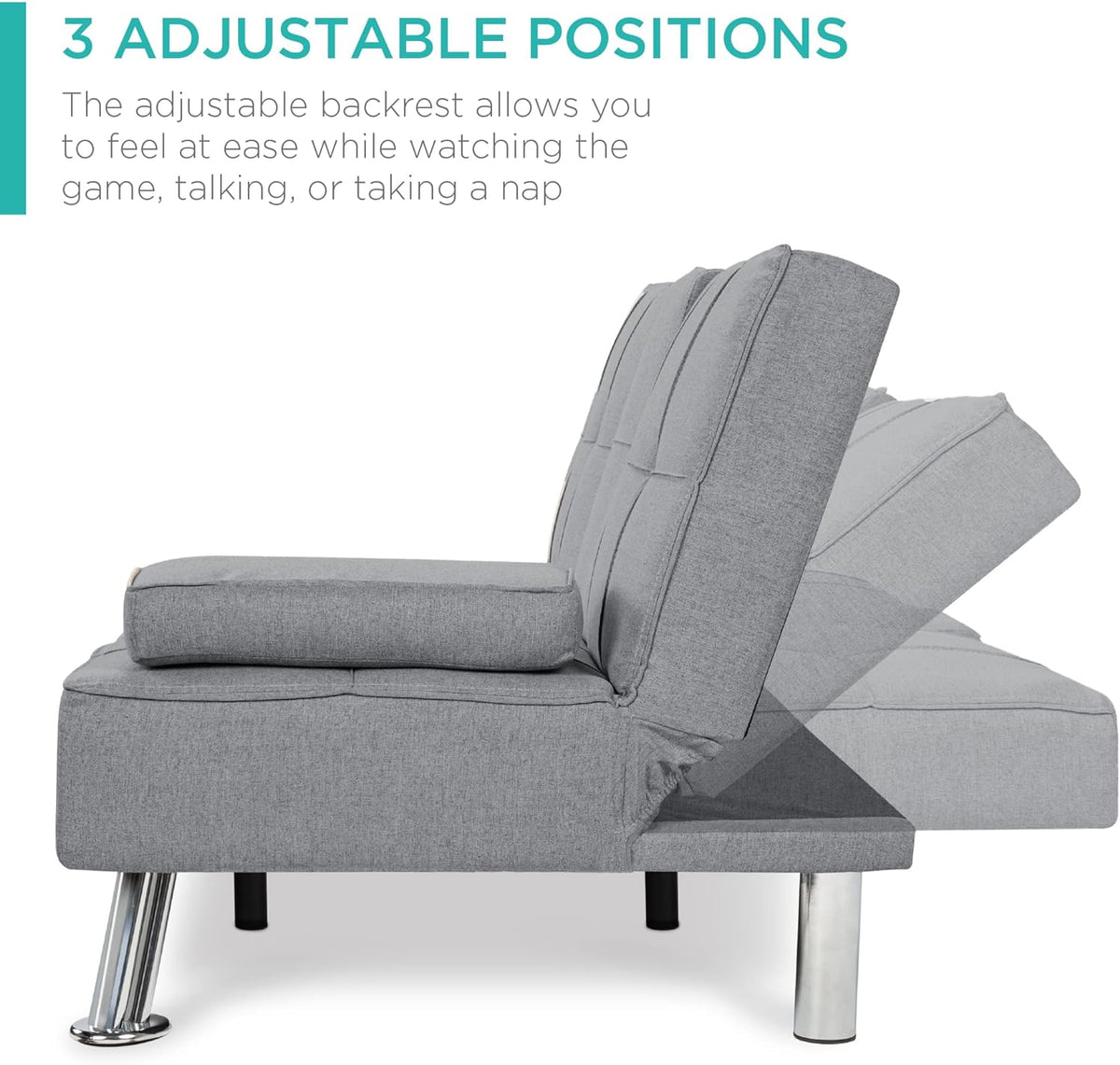 Best Choice Products Linen Upholstered Modern Convertible Folding Futon Sofa