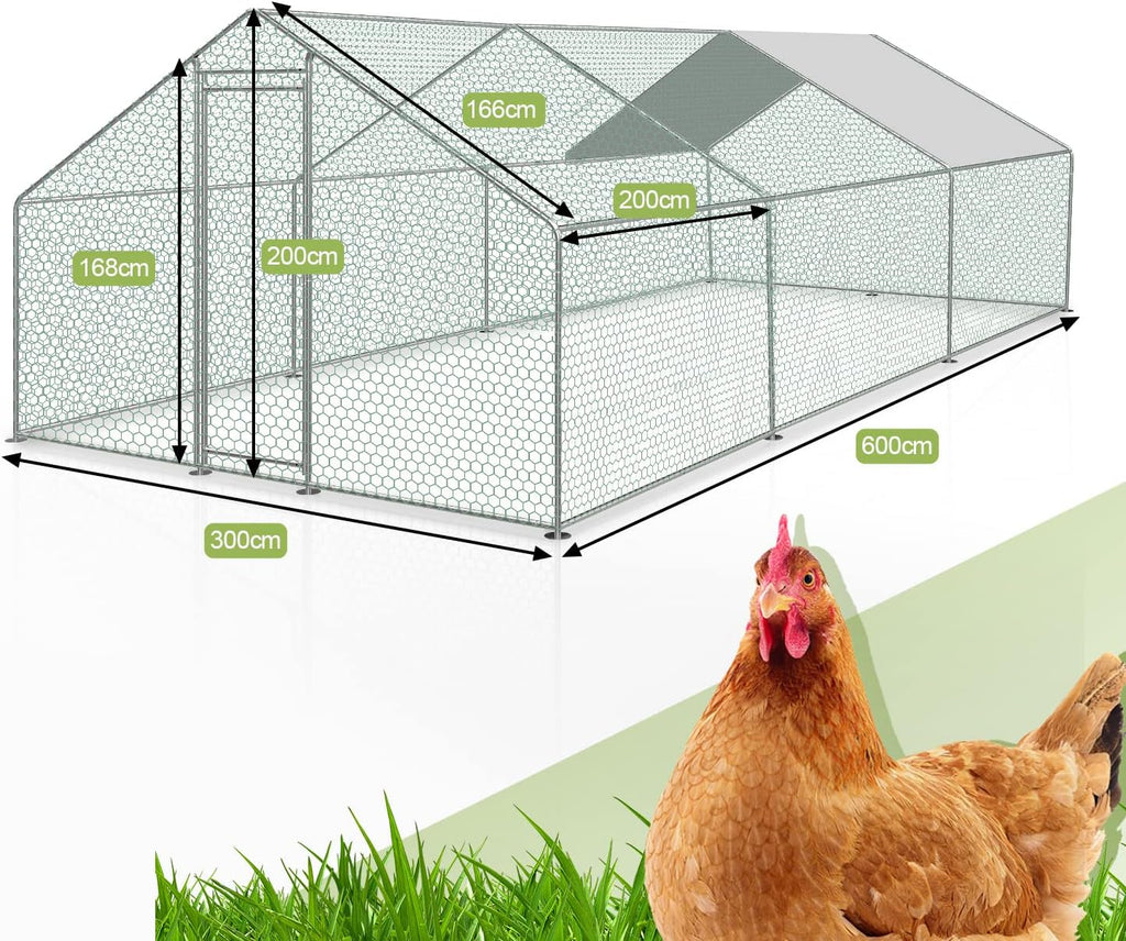 Sonnewelt Freilaufgehege 3x6x2m Hühnerstall Verzinkter Stahl Kleintierstall Hühnerhaus Dach Geflügelstall mit Sonnenschutzdach und Tür für Haustierkäfig Hühnerkäfig Vogelkäfig Kleintiere Pflanzen