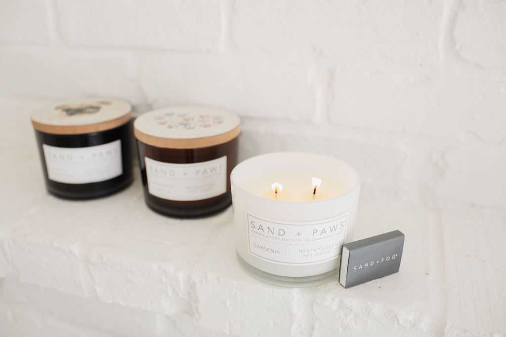 Elegant Sand + Paws Gardenia 12 oz scented candle