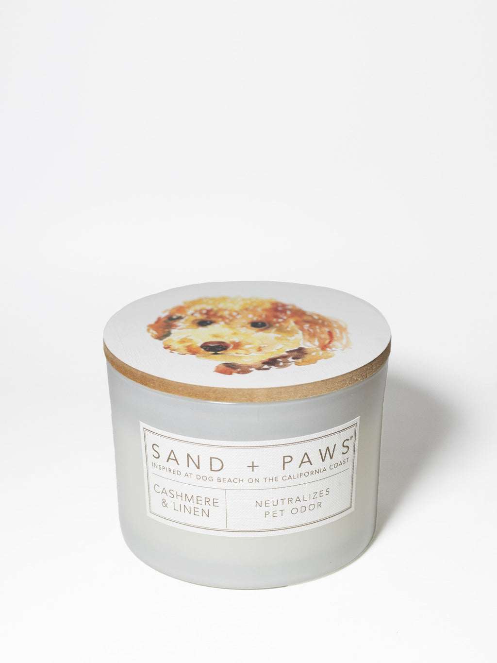 Elegant Sand + Paws Cashmere & Linen 12 oz scented candle