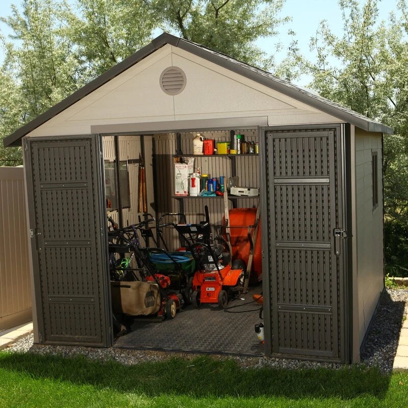 11' wide x 11' deep plastic storage shed