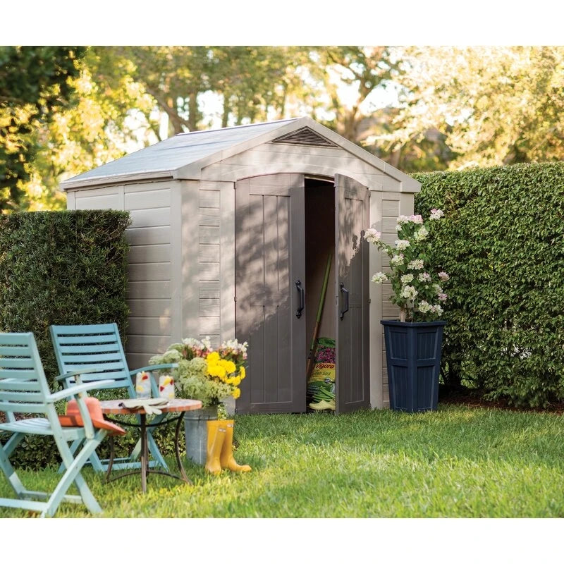 Factor 8 ft wide x 6 ft deep plastic storage shed