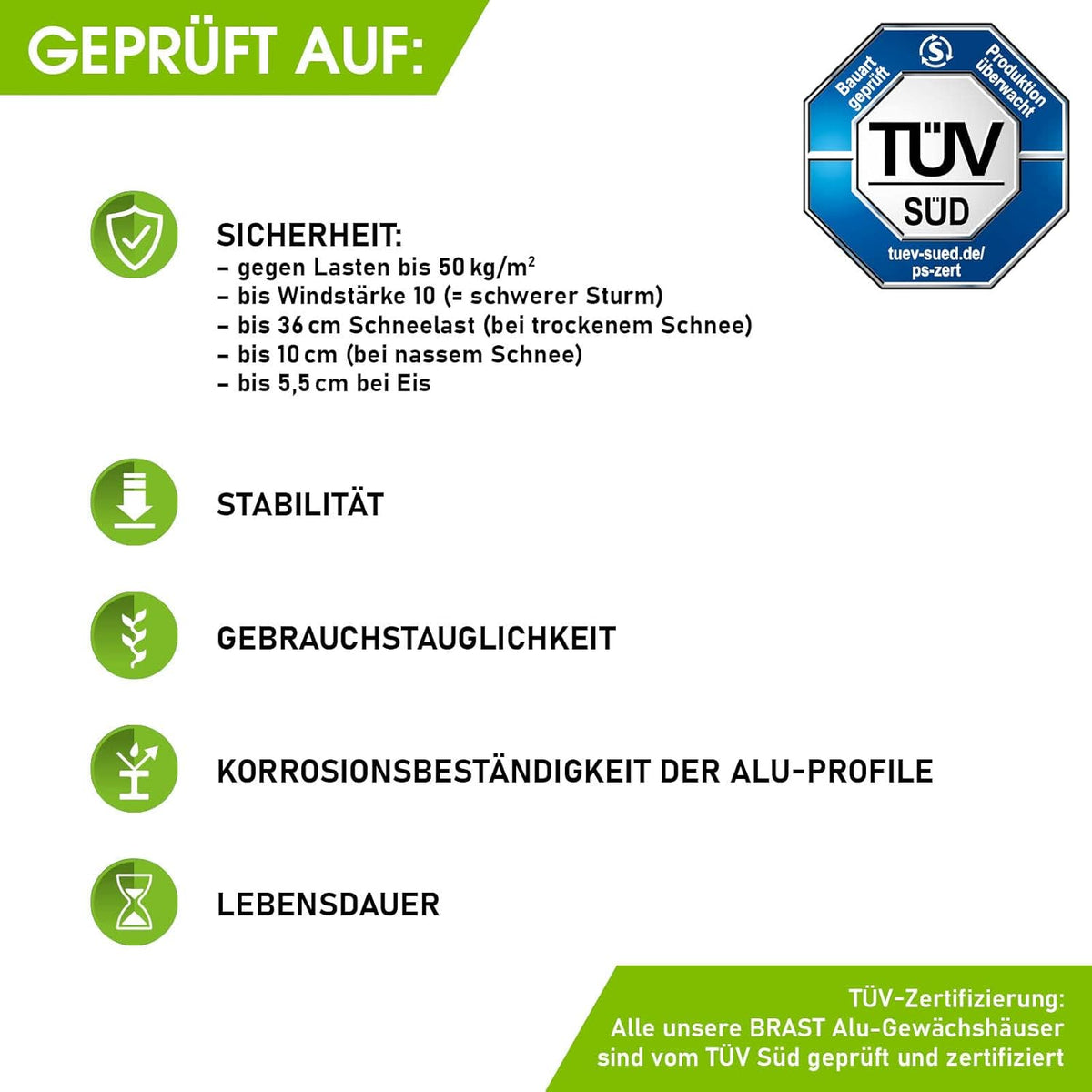 BRAST Aluminium Greenhouse with Base 490 x 250 x 235 cm, TÜV Tested, 6 mm Hollow Chamber Panels, Rustproof/Weatherproof/Temperature-Resistant