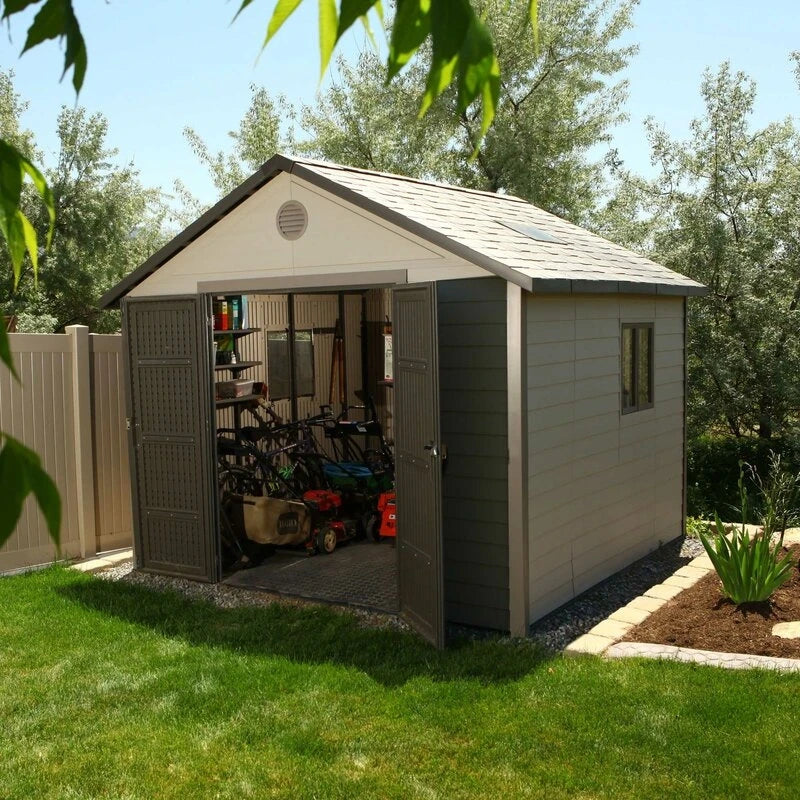 11' wide x 11' deep plastic storage shed