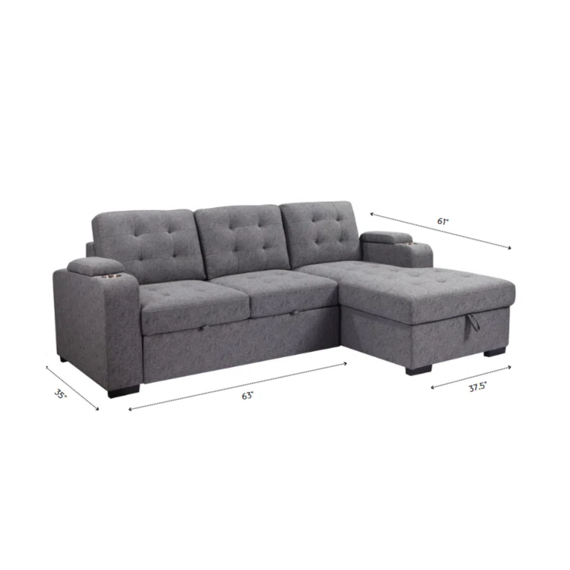 Living Room Tifted Sectional Sofa Lounger with Storage Chaise, Modern Convertible L-Shaped Sleeper Sofa Couch, Grey