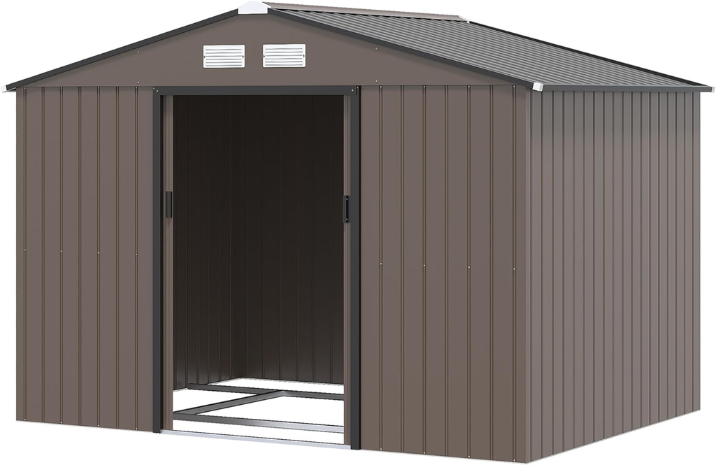 Outsunny 9 x 6ft Garden Metal Storage Shed, Outdoor Storage Tool House with Ventilation Slots, Floor Foundation and Lockable Double Doors, Light Green